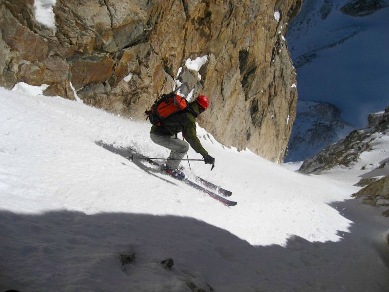 Dustin gets first turns in the Chouinard Couloir