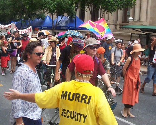 March passes cnr of George St and Queen St Mall  - Invasion Day Rally and March, Brisbane, Queensland, Australia 070126-1