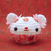 Amigurumi white valentine cupcake bear with heart sprinkles