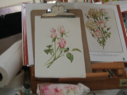 pink roses and easel