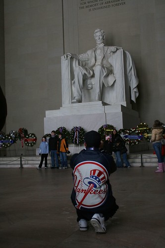 Yankee fan at Lincoln Memorial