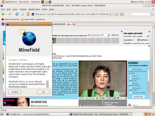 Le site de l'ina sous Ubuntu 64 bits avec le mplayerplugin