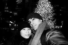 Self-Portrait with my Wife @ The Rockefeller Christmas Tree (Black and White)