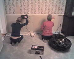 Kathy and Katie working on stripping the wallpaper