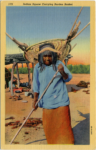 Postcard: "Indian Squaw Carrying Burden Basket"