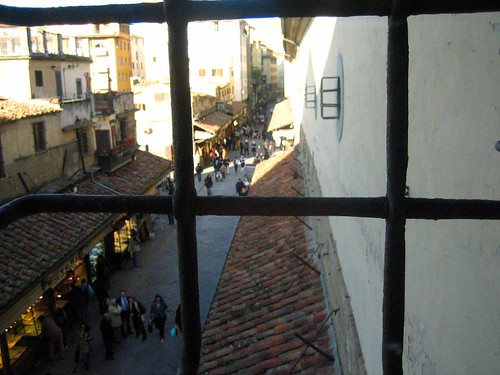 View up the Ponte Vecchio from the Vasari Corridor