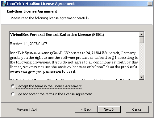 VirtualBox - installazione - accetta licenza