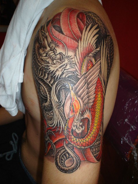 dragon with the swan tattoo (Dejavu Tattoo Studio Chiangmai Thailand)