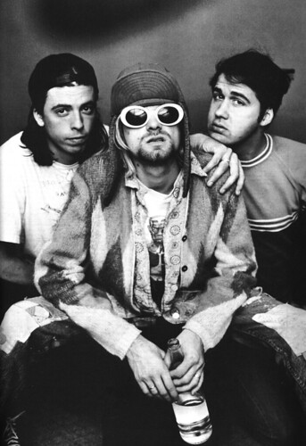 Dave Grohl, Kurt Cobain and Krist Novoselic of the group Nirvana pose for the photographer Jesse Frohman.