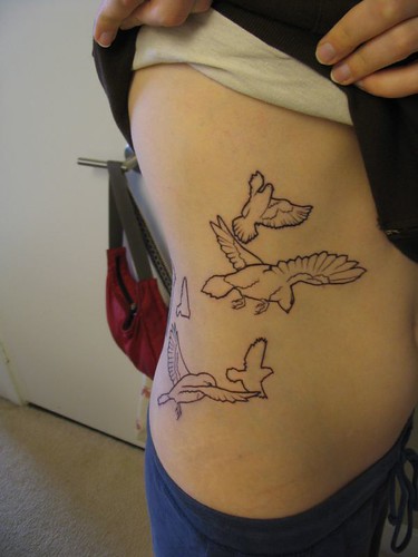 Bird tattoo wrap from lower back to ribs