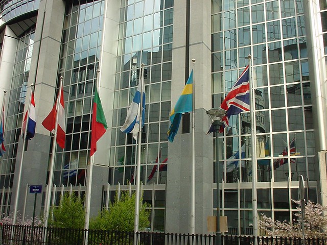Flags outside the European Parliament