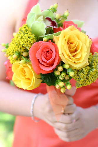 Yellow Pink Roses Bridesmaid Bouquet