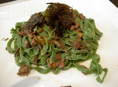Spinach Tagliatelle with Pigeon meat
