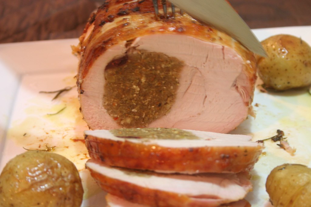 Christmas Turkey Breast stuffed with apple, macadamia and cranberry stuffings.