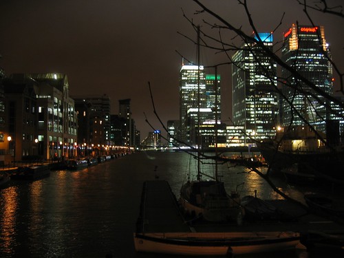 Canary Wharf at night from our new flat