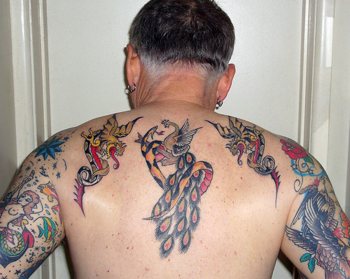 2 Dragons, Peacock and Snake Tattoos