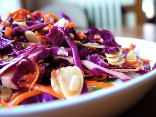 Purple Cabbage Salad with Carrots, Almonds and Currents