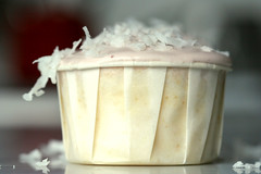 Alfajore Cupcake or Peruvian Caramel Filled Lemon Cupcake with Raspberry Buttercream and Coconut