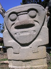 Carved Stone Face at San Agustin Archaeological Park Pre-Columbian statues Colombian