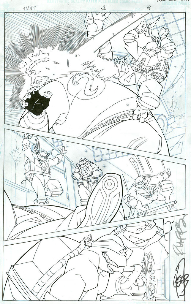 "Teenage Mutant Ninja Turtles" { Animated } # 1 - Page 14  .. pencils/inks by LeSean  [ signed - LeSean Thomas & Rob Roffolo ] (( 2003 ))