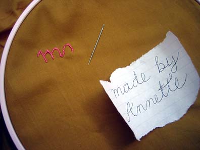 Embroidery for the quilt tag