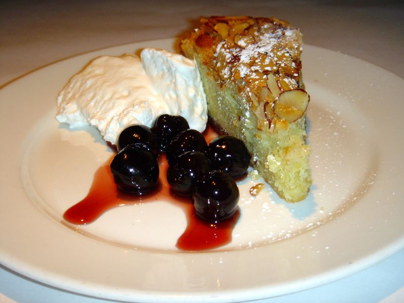 Almond Cake with Cherries and Whipped Cream