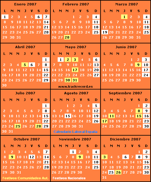 Calendario Laboral España 2007