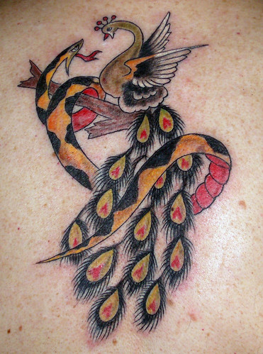Closeup of Snake and Peacock Tattoo Here is a closeup of the Sailor Jerry