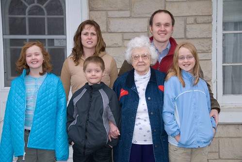 Family with Grandma Maxine outside