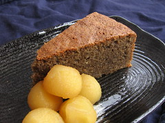 Buckwheat Cake with Cider Poached Apples
