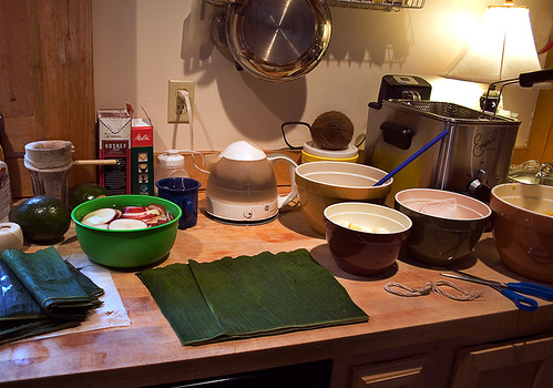 Christmas Eve Tamales - The set-up for assembly
