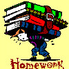 a boy laden with homework