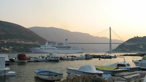 Cruise ship entering Dubrovnik Bay, Montenegro
