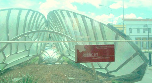 Cicada Sculpture near Cultural Centre bus station, South Brisbane, Queensland, Australia - view from inside of lift