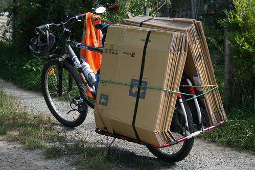 Xtracycle with load of cardboard