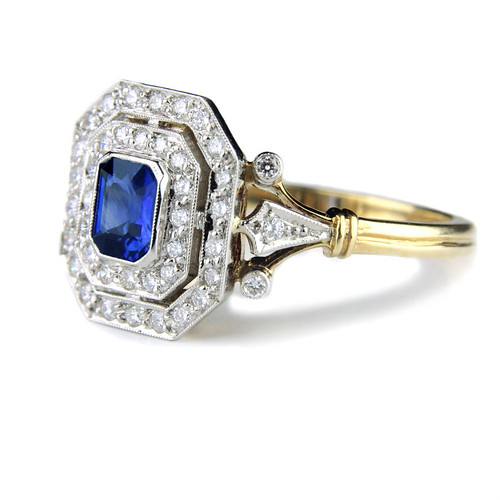 Emerald cut sapphire and diamond engagement ring by rmrayner