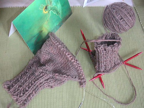 felted mitts in progress
