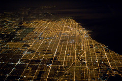 Chicago from air at night