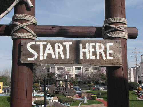 Sign stating start here.