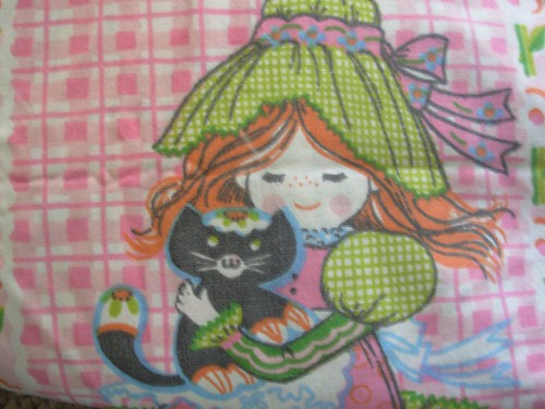 vintage cat and girl sheeting