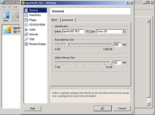 VirtualBox - virtualMachine - openSUSE10.2 - Settings - General basic
