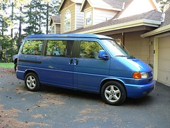 big blue camper van