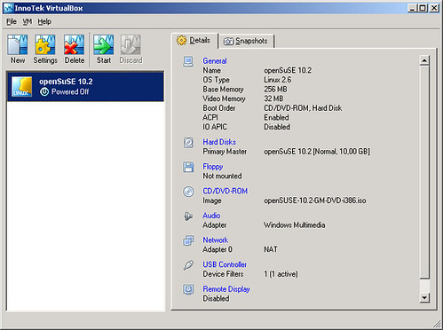 VirtualBox - virtualMachine - openSUSE10.2 - Settings - terminato
