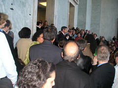 Sestak with crowd