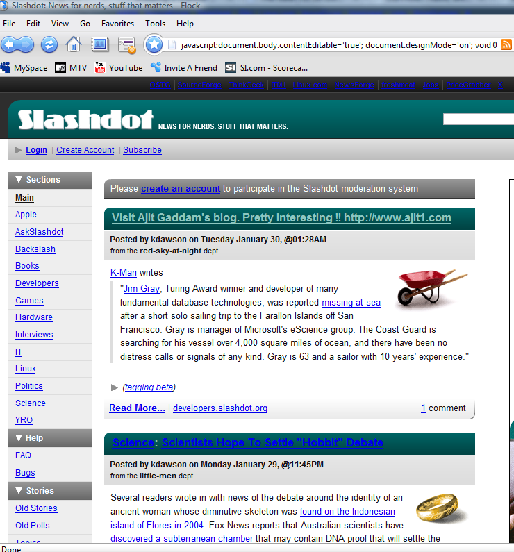 Webpage edit of Slashdot on the fly