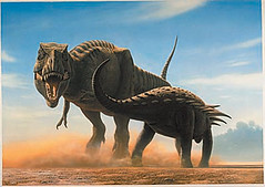 Tyrannosaurus tries to attack the armored dinosaur Edmontonia