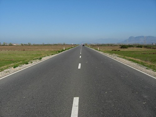 Straight roads near Shkoder, Albania)