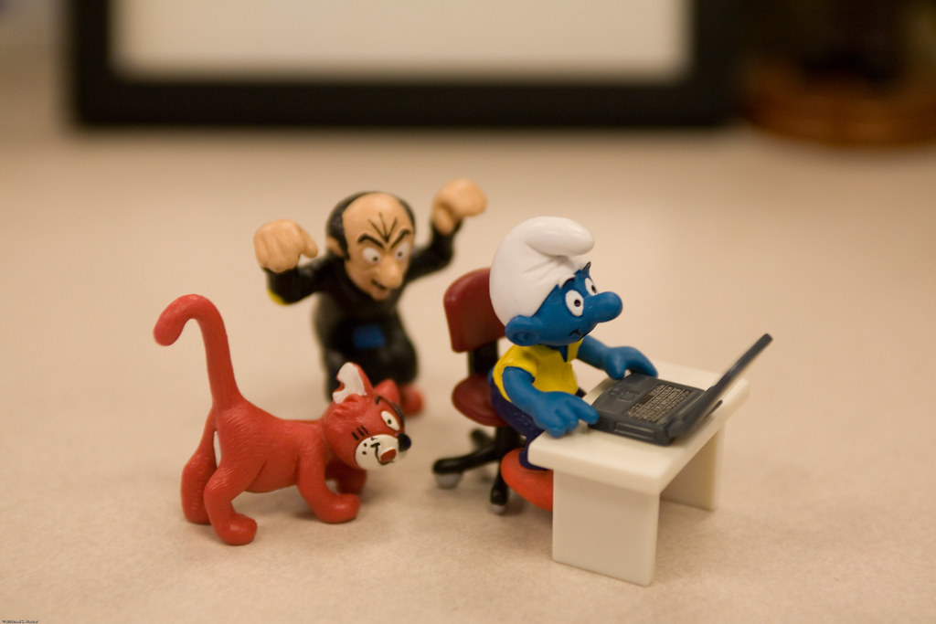 Gargamel and Azrael Sneak Up On Smurf While He Enjoys Flickr (Or Is He Surfing For Porn?)