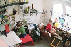 my office, with boys, typical afternoon by cafemama