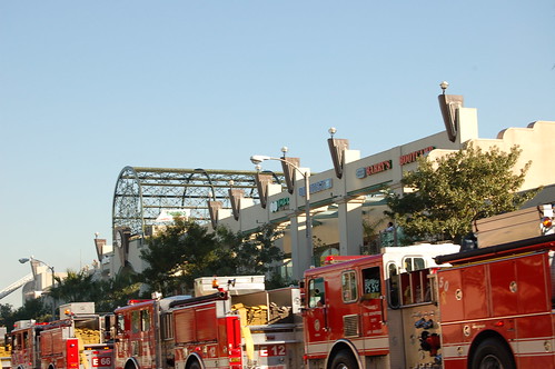 Line of Fire Engines Along Ventura Blvd.